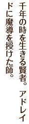 千年の時を生きる賢者。アドレイドに魔導を授けた師。